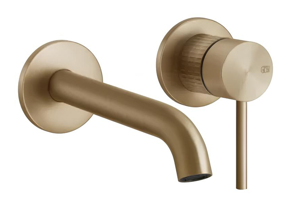 Cмеситель для раковины Gessi316, встраиваемый, настенный, с длинным изливом, без донного клапана, внешние части, цвет Warm Bronze Brushed PVD