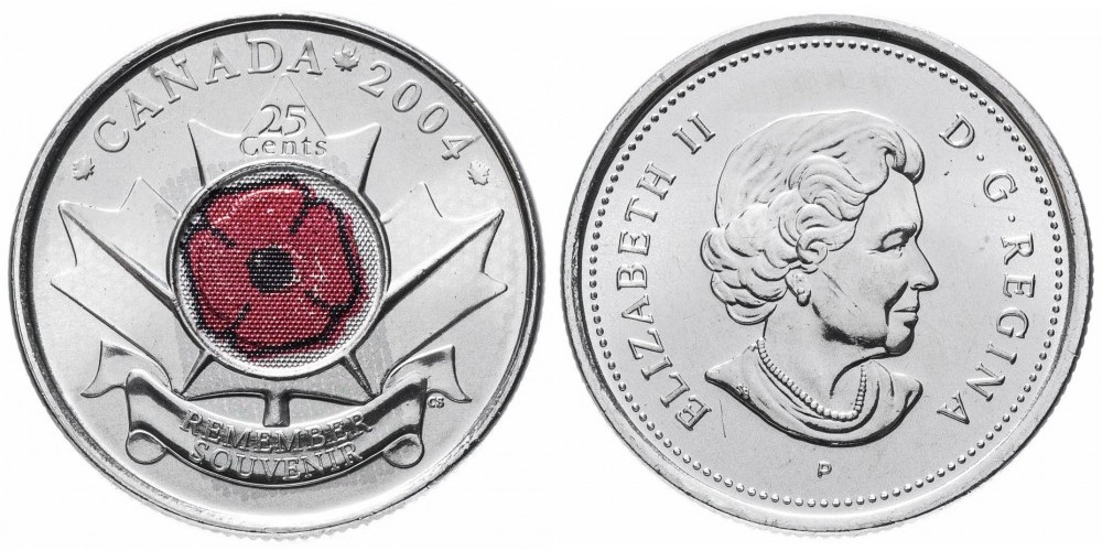 Канада 25 центов, 2004 День памяти UNC