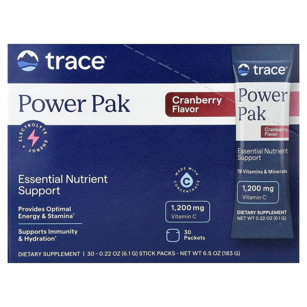 Trace, Power Pak, со вкусом клюквы, 30 пакетиков, 6,1 г (0,22 унции) каждый