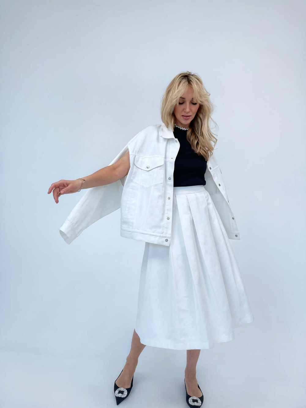 Джинсовая юбка молочная