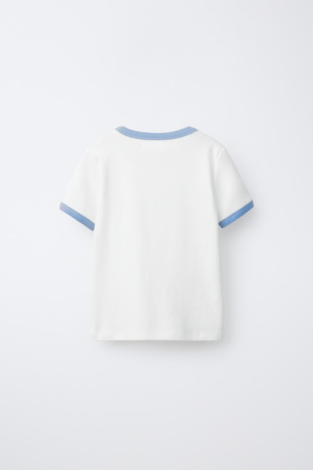 ZARA ФУТБОЛКА В РУБЧИК С КОНТРАСТНЫМ ТЕКСТОМ, ПАСТЕЛЬНО-СИНИЙ