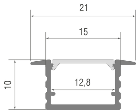 Donel, Встраиваемый алюминиевый профиль, 21х10х2000мм. В комплекте матовый экран, 4 торцевые заглушк