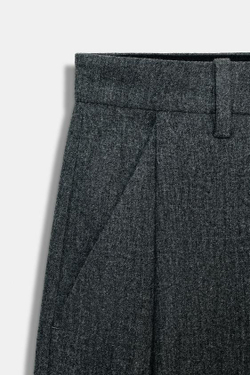 ZARA БРЮКИ WIDE-LEG С ЗАЩИПАМИ — ZW COLLECTION, СЕРЫЙ