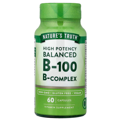 Nature's Truth, сбалансированный витамин B-100, высокая эффективность, 60 капсул