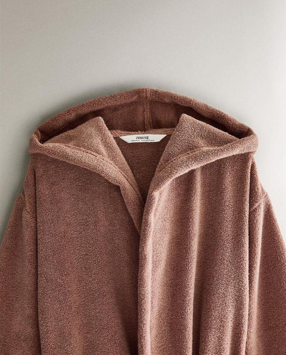 ZARA HOME ХЛОПКОВЫЙ ХАЛАТ С КАПЮШОНОМ, РОЗОВЫЙ