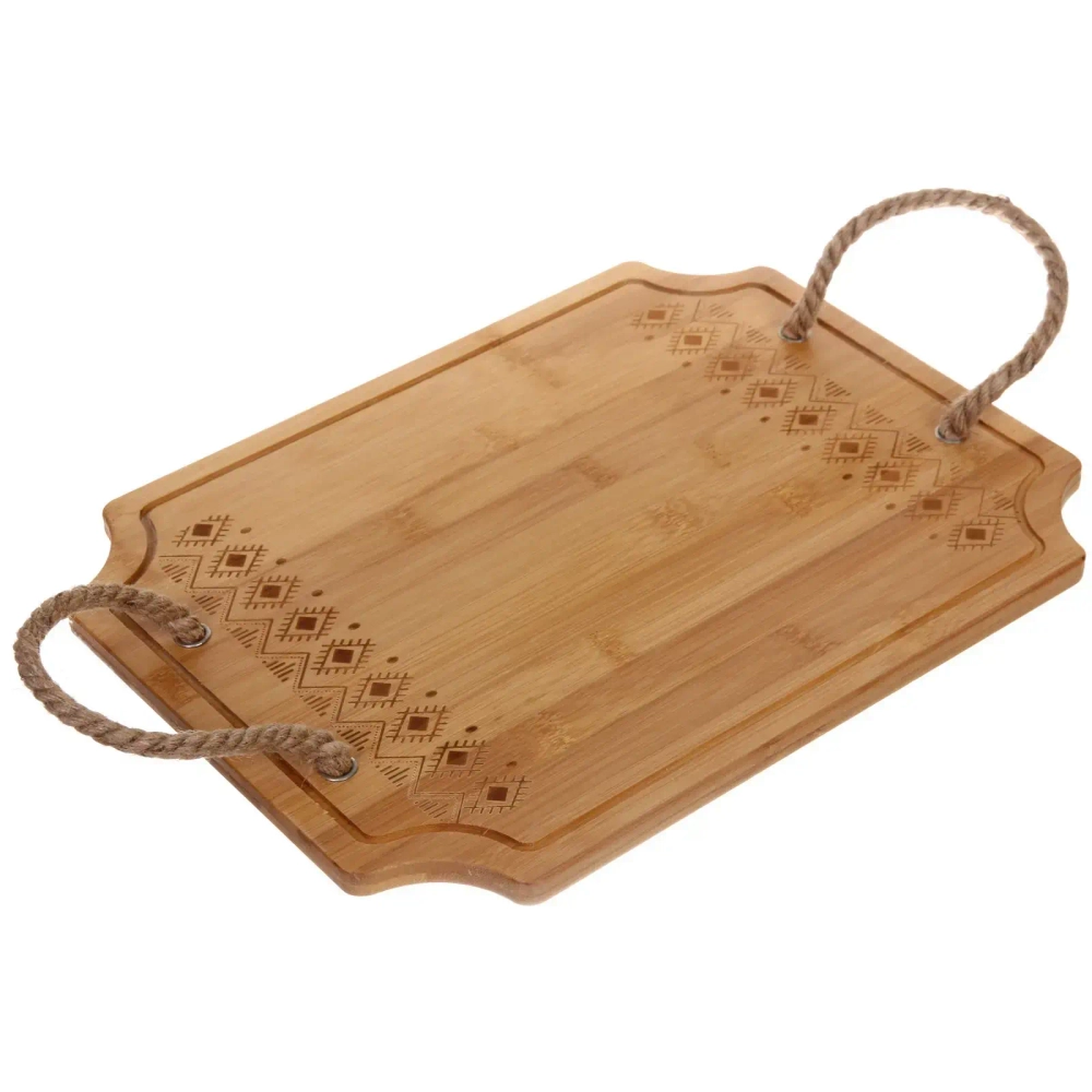 Доска бамбуковая для подачи и сервировки «SHEF» узор с ручками 38*29см