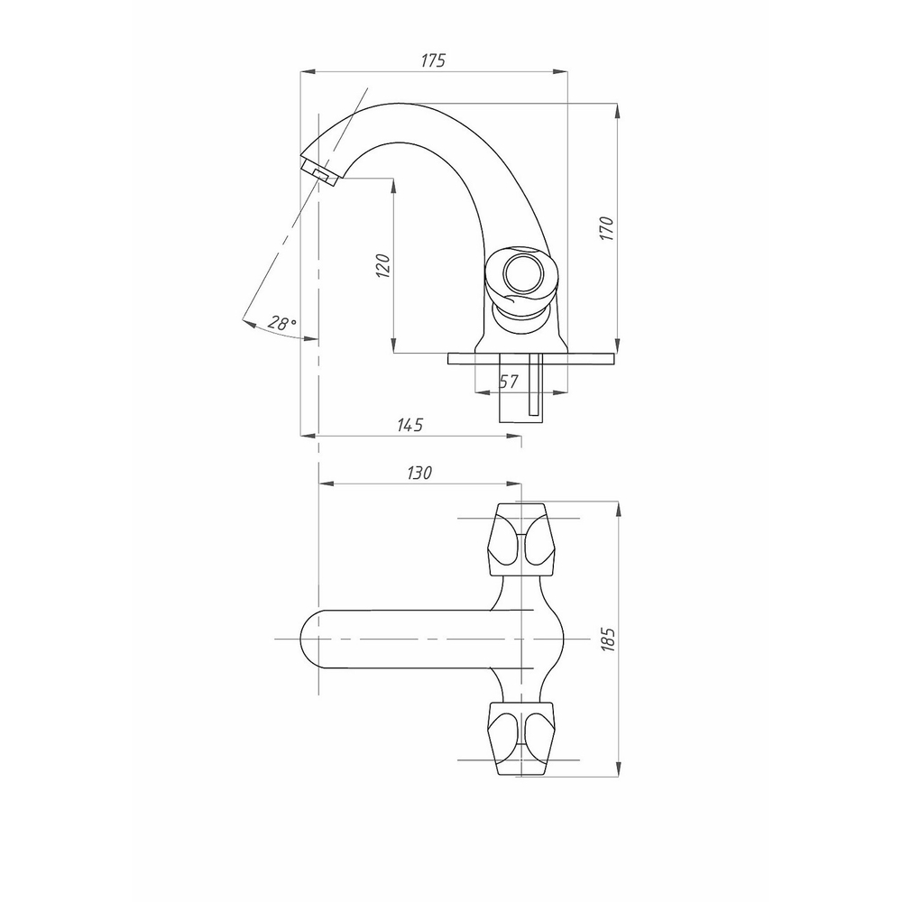 Смеситель для раковины 1/2 кер ПРОФСАН ПСМ-712-48 "СТАНДАРТ А" литой, под "шпильку", б/подв, ХРОМ