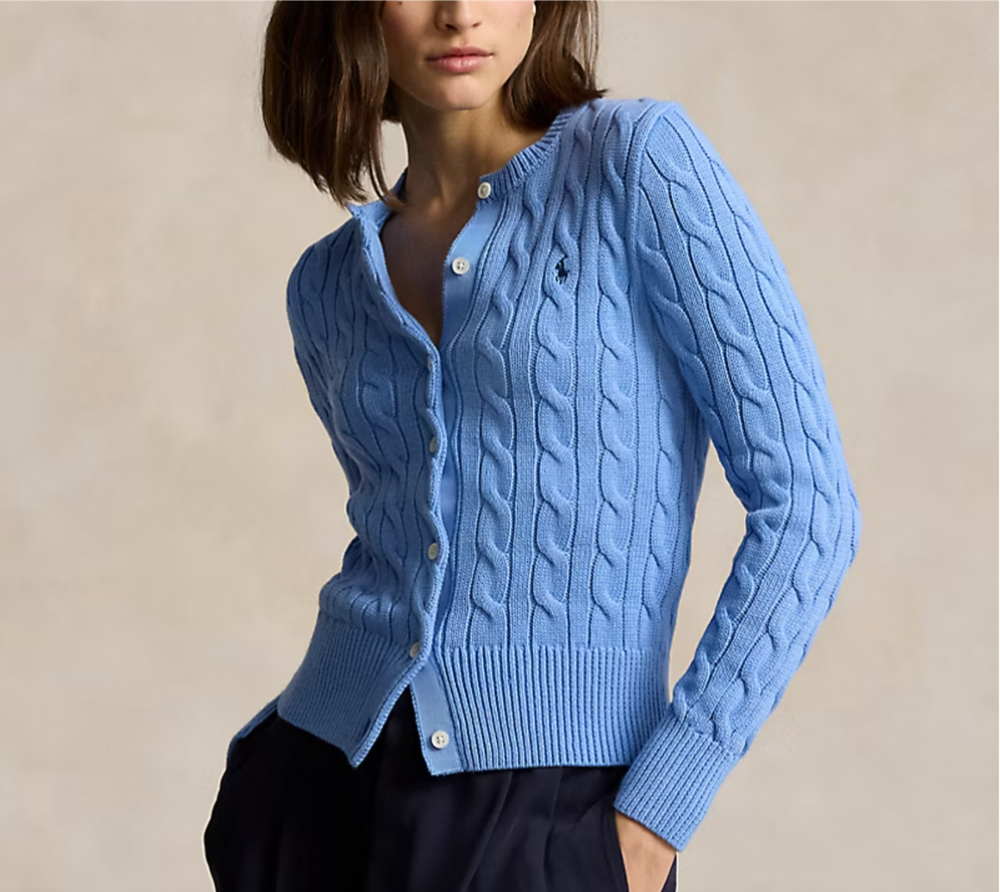 Кардиган из хлопка с круглым вырезом, вязаный косами Polo Ralph Lauren