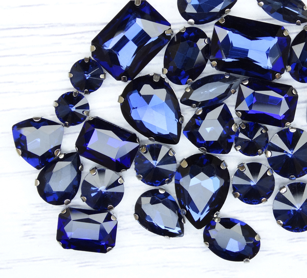 МФ-23 Хрустальные стразы в металлических цапах, форма страз: МИКС, Полуночный синий, 10 шт/упак.