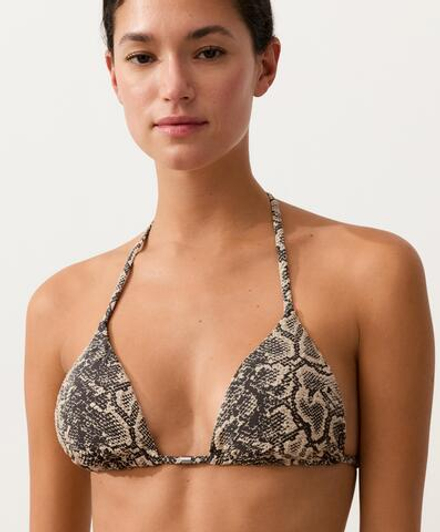 OYSHO Треугольный топ-бикини с анималистическим принтом, черный