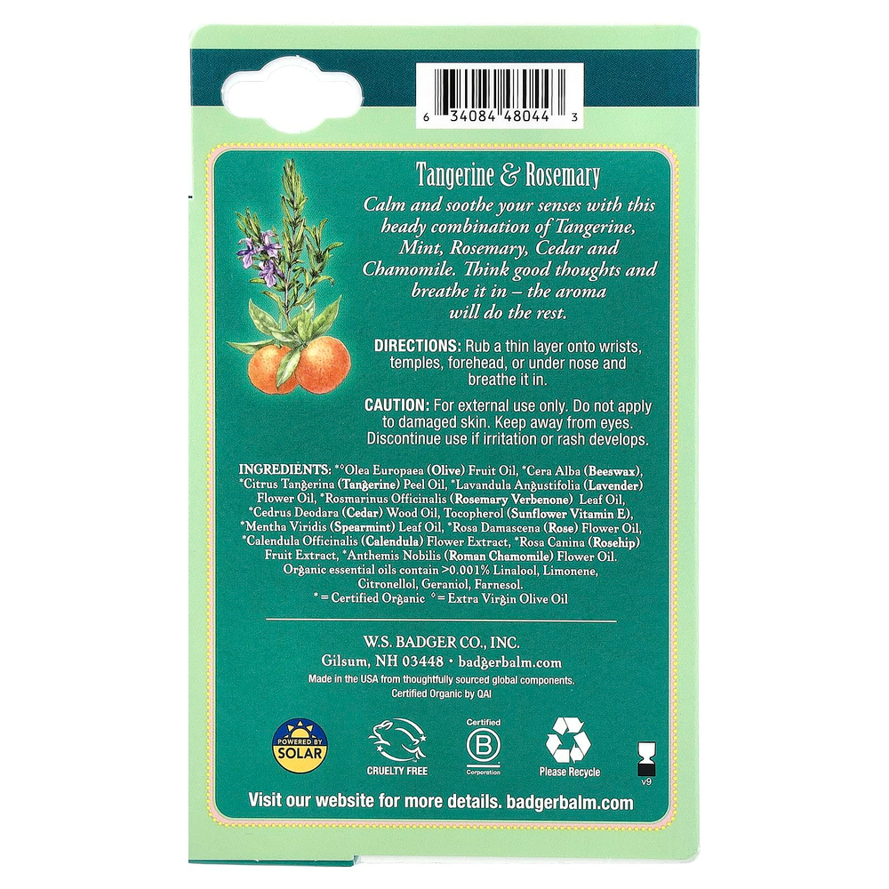 Badger, ароматерапия, средство для снятия стресса, мандарин и розмарин, 17 г (0,60 унции)