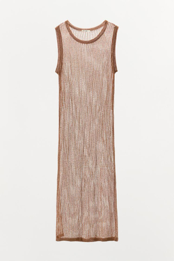 ZARA ПЛАТЬЕ RED С МЕТАЛЛИЗИРОВАННОЙ НИТЬЮ, СВЕТЛО-КОРИЧНЕВЫЙ
