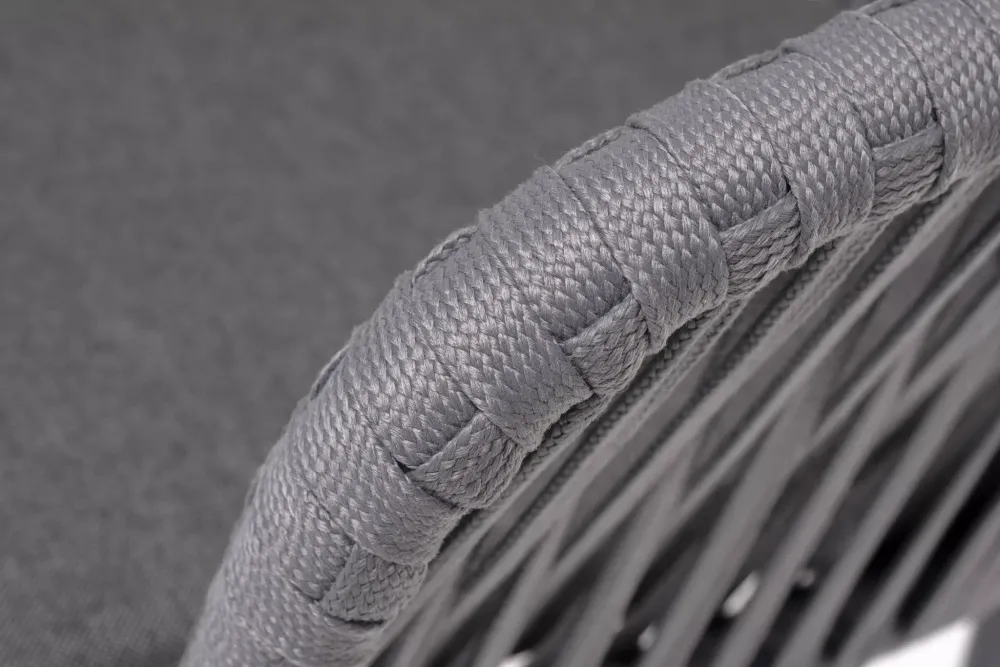 "Бордо" стул плетеный из роупа, каркас алюминий темно-серый (RAL7024) муар, роуп серый 15мм, ткань темно-серая 027