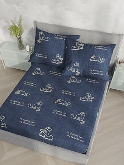 Постельное белье Сказка "Котики Грей" семейное Наволочка 50х70 см 2 шт Простынь на резинке 160х200 см Пододеяльник 145х215 см(2шт) , поплин