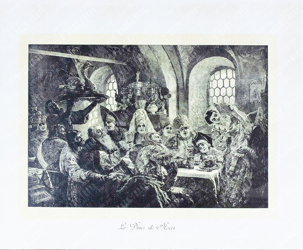 Домашний ужин (Le Dîner de Hoces). Россия. XIX век. Резцовая гравюра. 68 х 57.