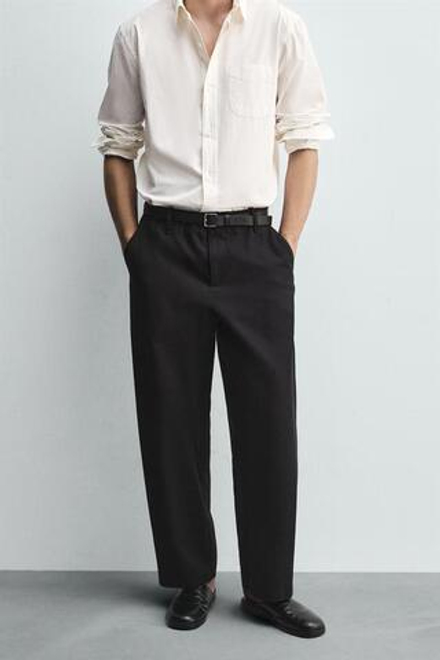 ZARA БРЮКИ-БАНАНЫ ИЗ ЛИОЦЕЛЛА И ХЛОПКА, ЧЕРНЫЙ