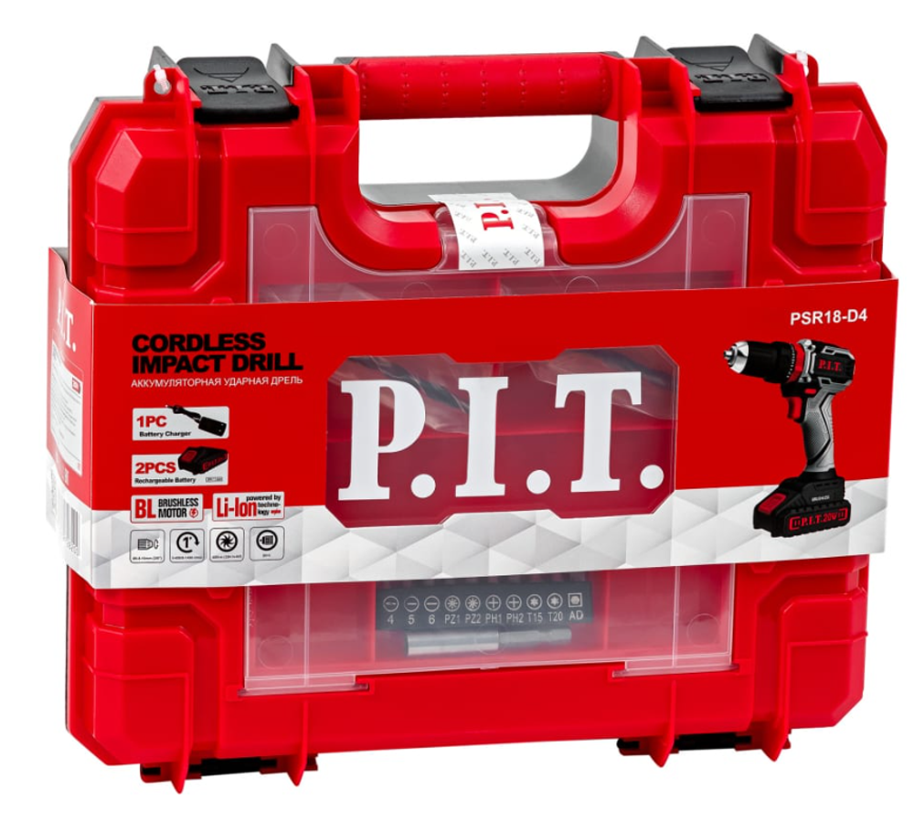 Дрель P.I.T PSR18-D4 аккумуляторная бесщеточная, 20 В