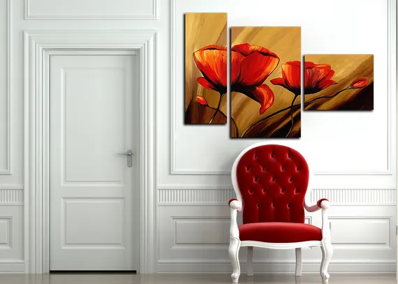 Модульная картина "Янтарные маки"