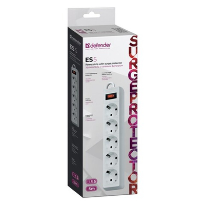 Сетевой фильтр Defender ES 5 5 розеток 10А 2200W белый 5 м