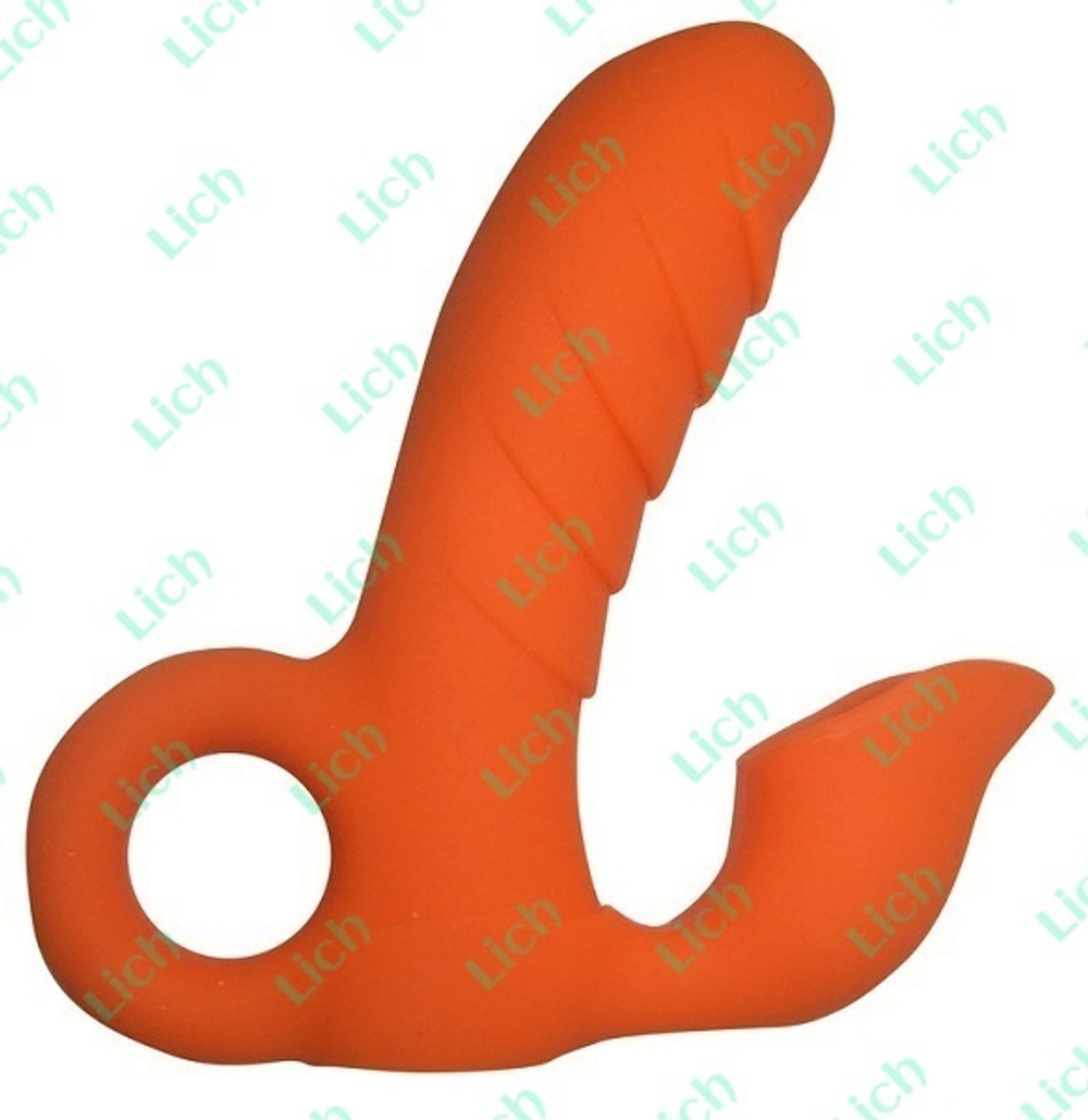 Оранжевый вибратор с клиторальным стимулятором и 5 режимами вибрации