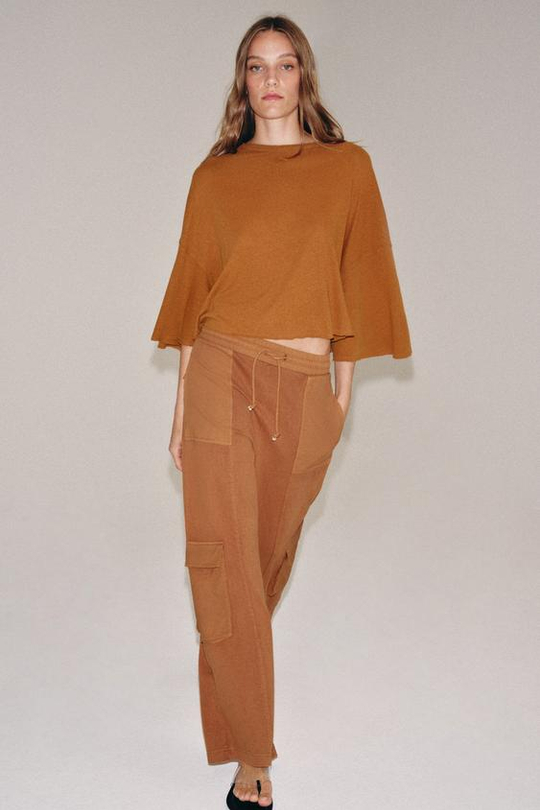 ZARA БРЮКИ КАРГО С ЭФФЕКТОМ ПОТЕРТОСТИ, ЦВЕТ ЖЖЕНОГО АПЕЛЬСИНА