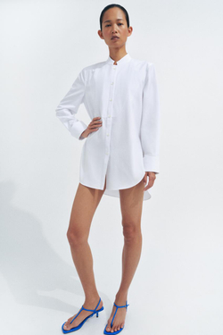 ZARA РУБАШКА ИЗ ПОПЛИНА С НАГРУДНОЙ ПЛАНКОЙ — ZW COLLECTION, БЕЛЫЙ