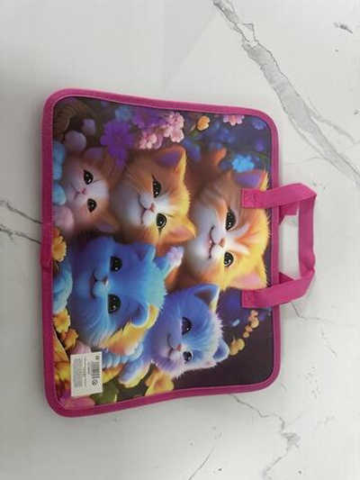 Папка с ручками А4 "Кошечки", пластик, на молнии, 80мм