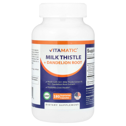 Vitamatic, Расторопша + корень одуванчика, 180 вегетарианских капсул