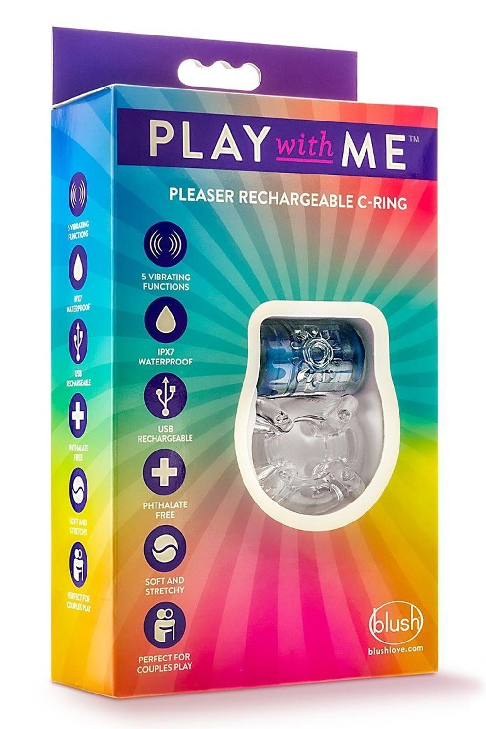 Синее эрекционное виброкольцо Pleaser Rechargeable C-Ring (Цвет: синий)