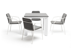 "Венето" обеденная группа на 4 персоны со стульями "Марокко", каркас белый, роуп серый