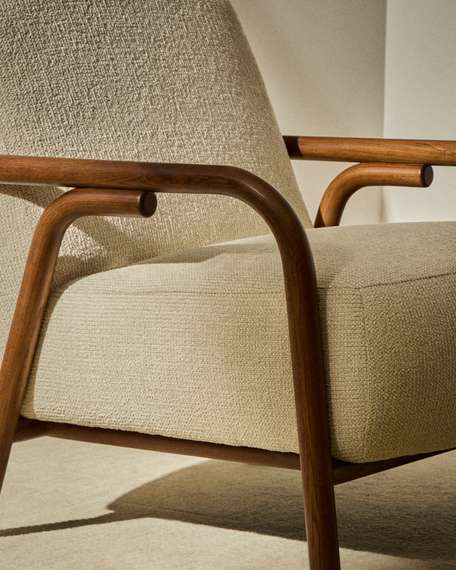 Кресло Sylo из бежевого шенилла и ясеня с отделкой цвета орех