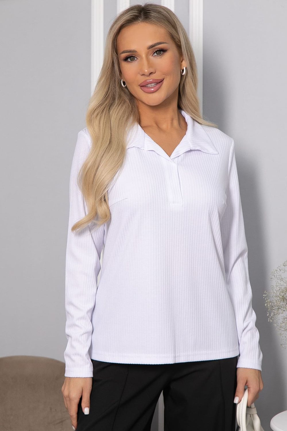 Лонгслив с воротничком Ритм жизни (белый) Б14407-6М LT Collection