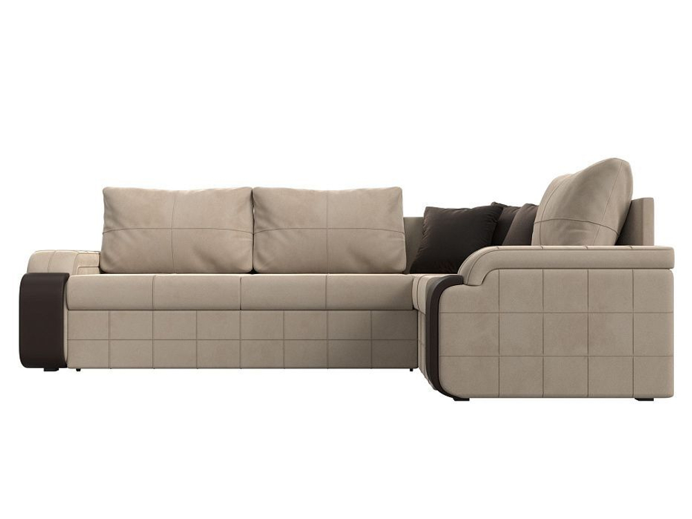 Диван угловой Николь правый угол, Бежевый\Коричневый\Коричневый, Велюр\Экокожа, 102970