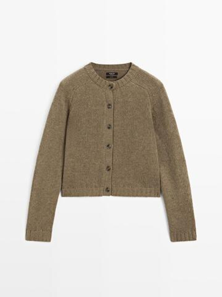 Massimo Dutti Кардиган из 100% шерсти с рукавами реглан, светло-зеленый