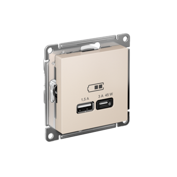 Розетка USB AtlasDesign тип A+C 45Вт QC PD высокоскор. ЗУ механизм беж. SE ATN000229