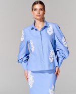 Юбка из премиальной джинсовой ткани с вышивкой ручной работы