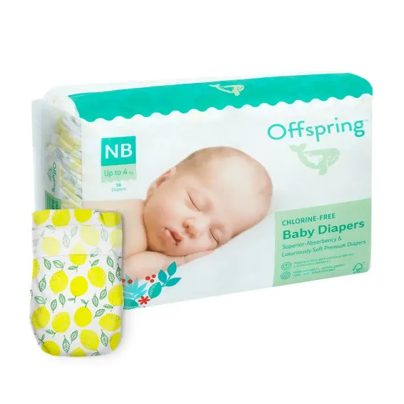Подгузники Offspring NB 2-4 кг, 56 шт, лимоны