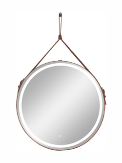 Зеркало "Millenium Brown Led" D 650 на ремне из натуральной кожи коричневого цвета