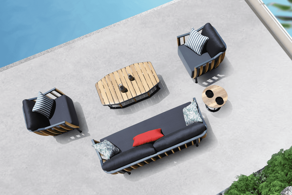 Комплект Storm Seating Set. Диван + 2 Кресла + Стол. Алюминий, ироко. Поставка 45 дней.