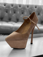 Женские замшевые туфли бежевые на платформе