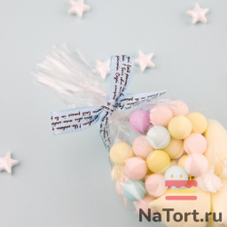 Твист лента с бантиком (голубой с надписью, 8 см) 50 шт