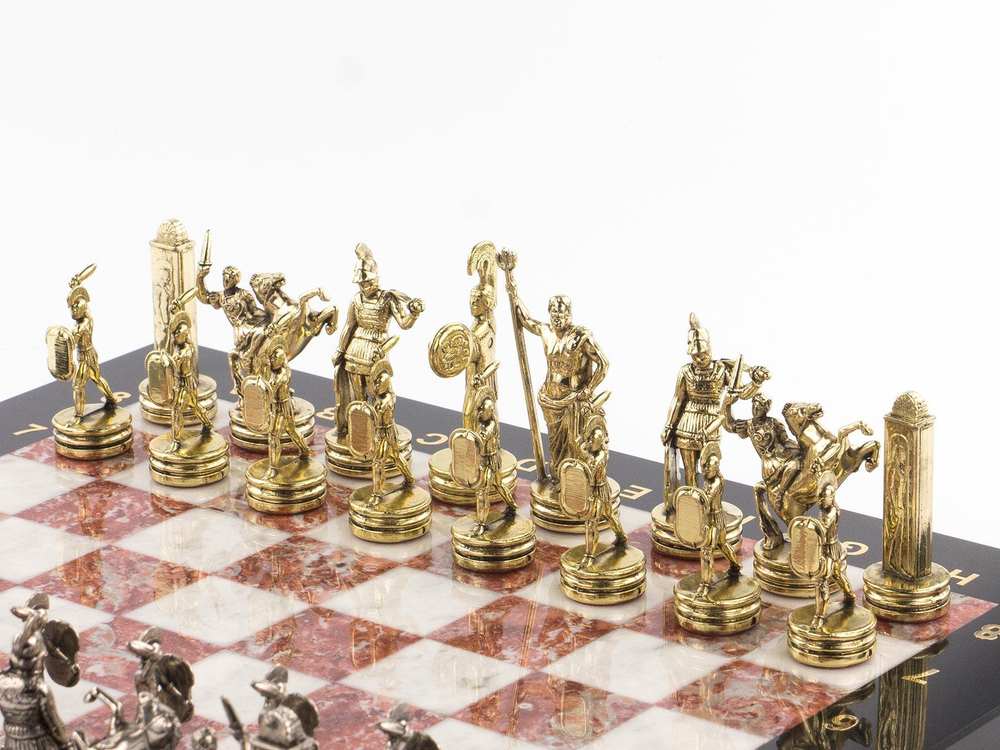 Шахматы "Греческая мифология" доска 360х360 мм мрамор креноид металл R119411
