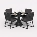 Обеденная группа Ideal Patio ДИВА АЛЬБА  каркас карбон, стол стекло диа 110, ткань антрацит