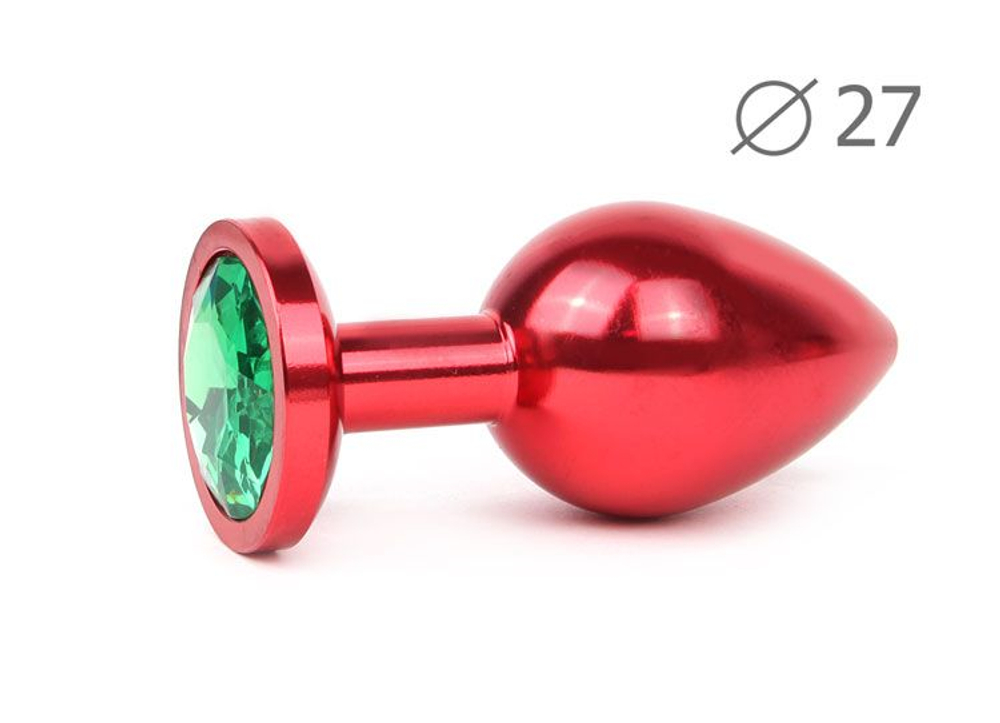 Коническая красная анальная втулка с зеленым кристаллом - 7 см. (Цвет: зеленый)