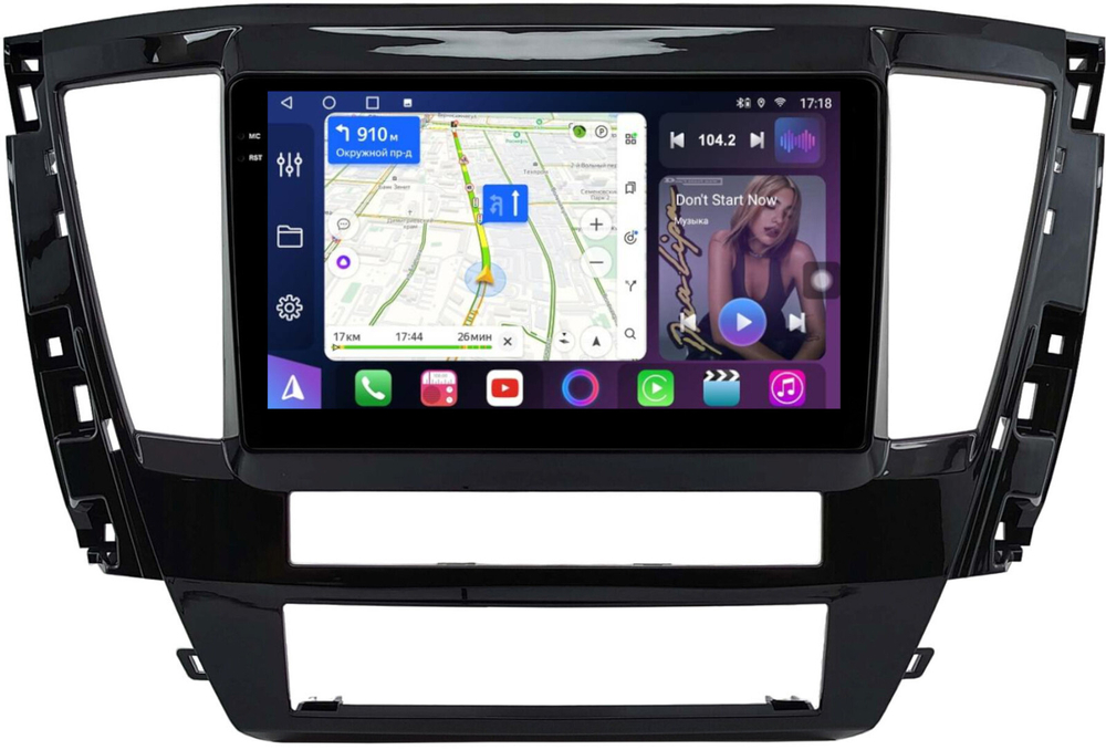 Магнитола Mitsubishi Pajero Sport 3 2020-2024, Montero Sport (прямоугольный климат) - FarCar BM9-7076N9 монитор 9.5" QLED на Android 14, TS10, 4+32Гб, CarPlay, 4G SIM-слот