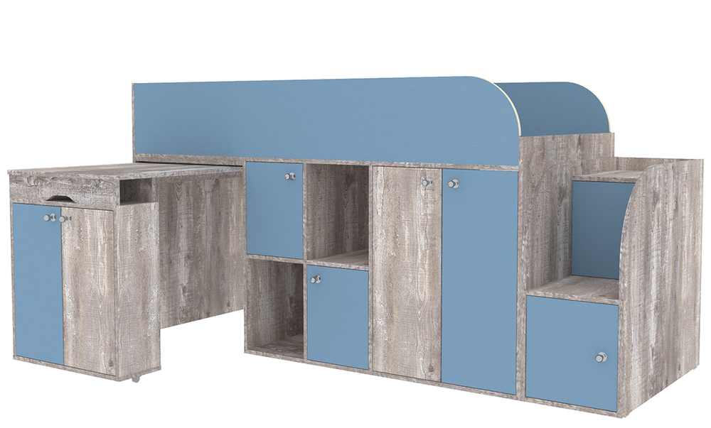 Кровать-чердак КарИВи Малыш 3 Бетон Светло-синий, голубой