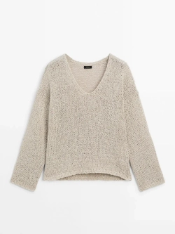 Massimo Dutti Свитер из смесового льна, бежевый