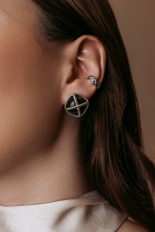 Серьги "Пуговицы" с чёрным ониксом