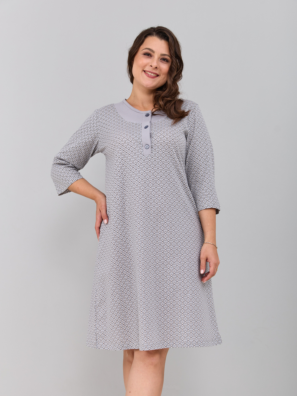 Ночная сорочка С-008/серый-экрюгорошки