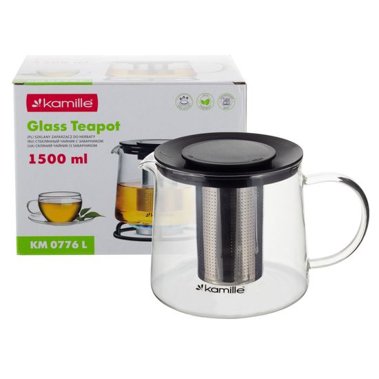 Стеклянный заварочный чайник 1500 мл. Kamille KM 0776L со съемным ситечком